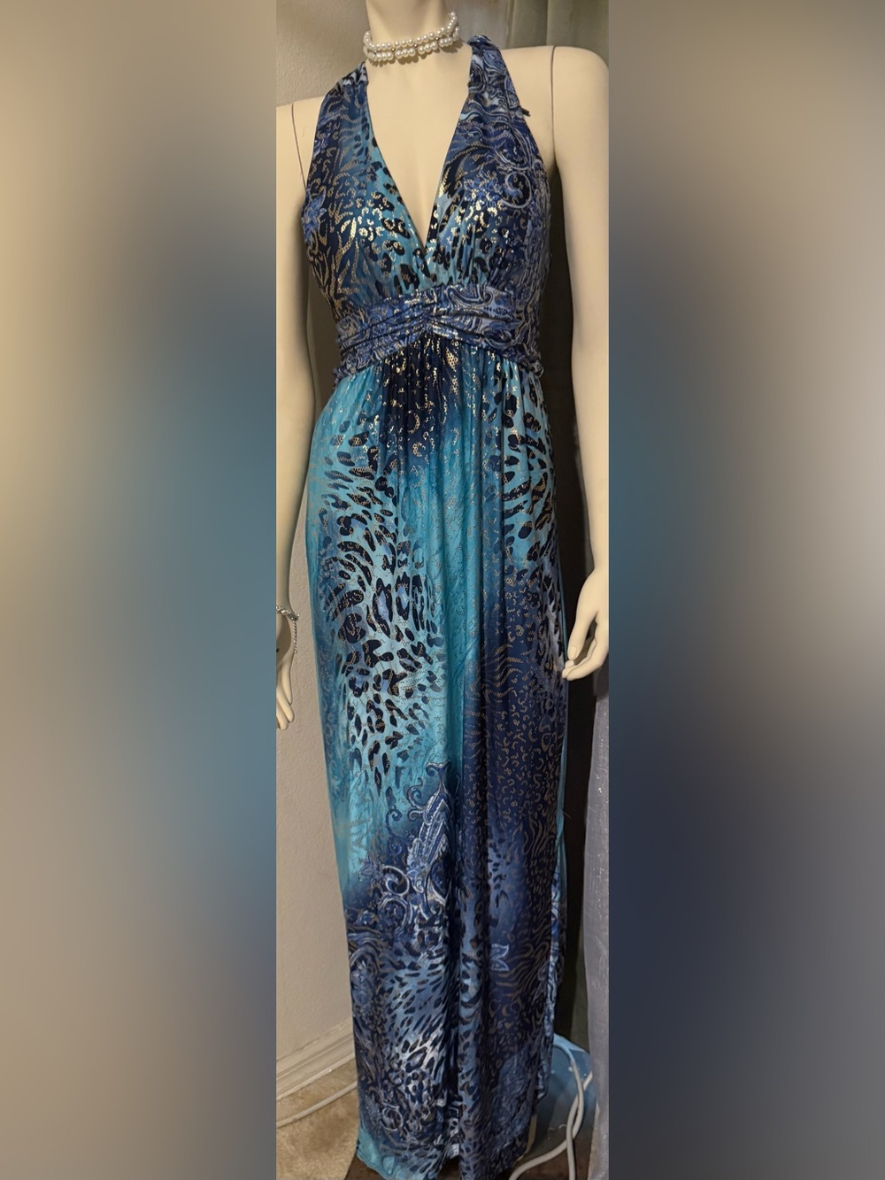 Blue Ombre Animal Print Maxi Dress